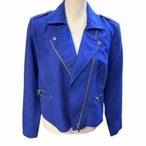 Michael Kors Women's Blue Moto Jacket Size L Zipper Accents
